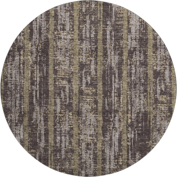 HomeRoots 8' Chocolate and Taupe Striped Washable Round Rug - Durable, Stain Resistant, UV Protected Design! 670877