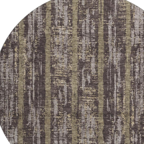 HomeRoots 8' Chocolate and Taupe Striped Washable Round Rug - Durable, Stain Resistant, UV Protected Design! 670877