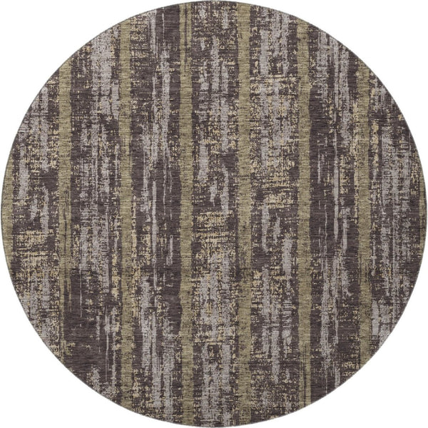 HomeRoots 8' Chocolate and Taupe Striped Washable Round Rug - Durable, Stain Resistant, UV Protected Design! 670877