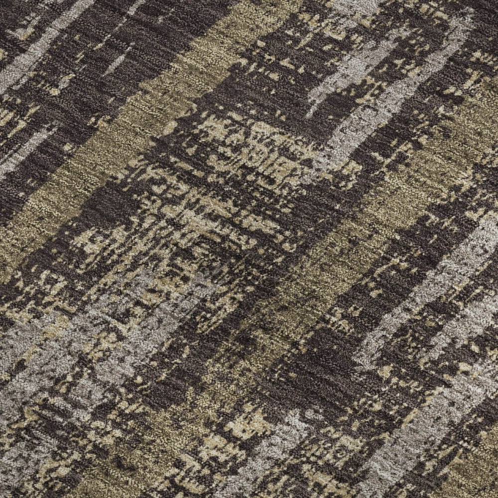 HomeRoots 8' X 10' Washable Chocolate & Taupe Striped Area Rug with UV Protection for Stylish, Durable Living 670878