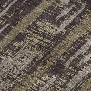HomeRoots 8' X 10' Washable Chocolate & Taupe Striped Area Rug with UV Protection for Stylish, Durable Living 670878