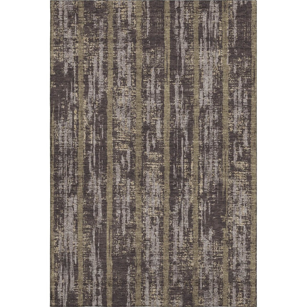 HomeRoots 9' X 12' Chocolate & Taupe Striped Washable Area Rug – Durable, UV Protected, Stain-Resistant Design! 670879