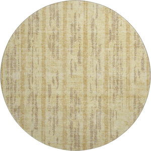 HomeRoots 8' Gold and Beige Striped Washable Round Rug - Durable, Stain-Resistant, UV Protected for High-Traffic Areas 670883