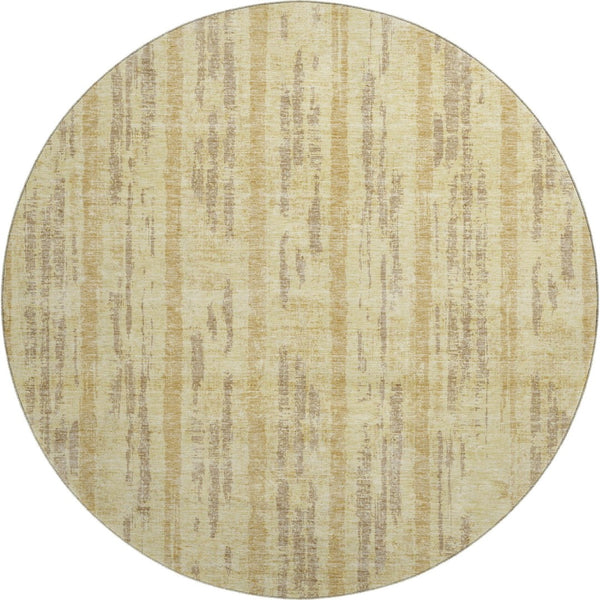 HomeRoots 8' Gold and Beige Striped Washable Round Rug - Durable, Stain-Resistant, UV Protected for High-Traffic Areas 670883