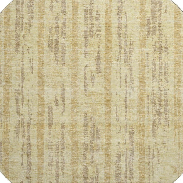 HomeRoots 8' Gold and Beige Striped Washable Round Rug - Durable, Stain-Resistant, UV Protected for High-Traffic Areas 670883