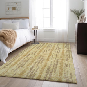 HomeRoots 8' X 10' Gold and Beige Striped Washable Area Rug - Durable, Stain Resistant, UV Protected for Homes 670884