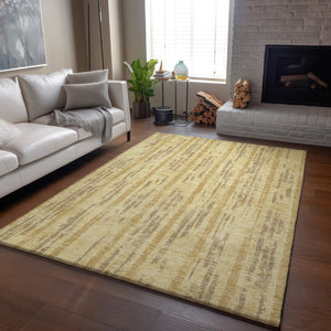 HomeRoots 8' X 10' Gold and Beige Striped Washable Area Rug - Durable, Stain Resistant, UV Protected for Homes 670884