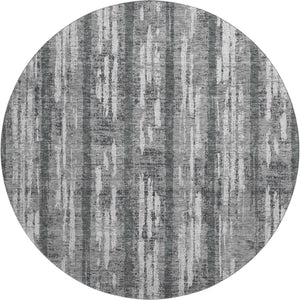 HomeRoots 8' Gray and Silver Striped Washable Round Rug with UV Protection for Stylish, Durable Living Spaces 670889