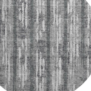 HomeRoots 8' Gray and Silver Striped Washable Round Rug with UV Protection for Stylish, Durable Living Spaces 670889