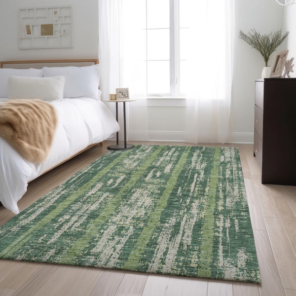 HomeRoots 5' X 8' Green and Beige Striped Area Rug - Washable, Stain Resistant & UV Protected for Your Home! 670894