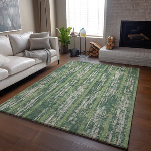 HomeRoots 5' X 8' Green and Beige Striped Area Rug - Washable, Stain Resistant & UV Protected for Your Home! 670894