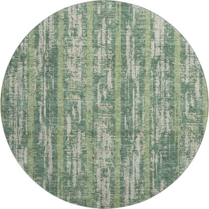 HomeRoots 8' Striped Washable Round Rug in Green & Beige - UV Protection, Stain-Resistant, Ideal for Homes! 670895