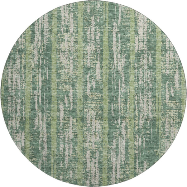 HomeRoots 8' Striped Washable Round Rug in Green & Beige - UV Protection, Stain-Resistant, Ideal for Homes! 670895