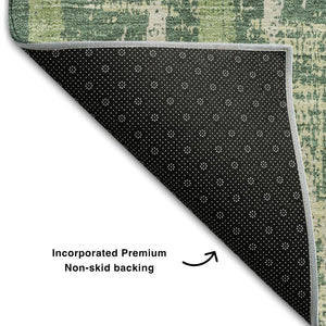 HomeRoots 8' Striped Washable Round Rug in Green & Beige - UV Protection, Stain-Resistant, Ideal for Homes! 670895