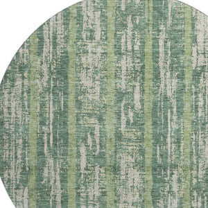 HomeRoots 8' Striped Washable Round Rug in Green & Beige - UV Protection, Stain-Resistant, Ideal for Homes! 670895