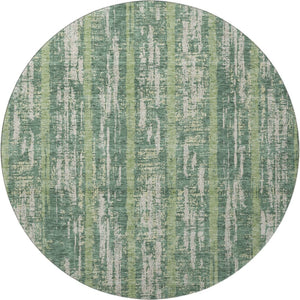 HomeRoots 8' Striped Washable Round Rug in Green & Beige - UV Protection, Stain-Resistant, Ideal for Homes! 670895