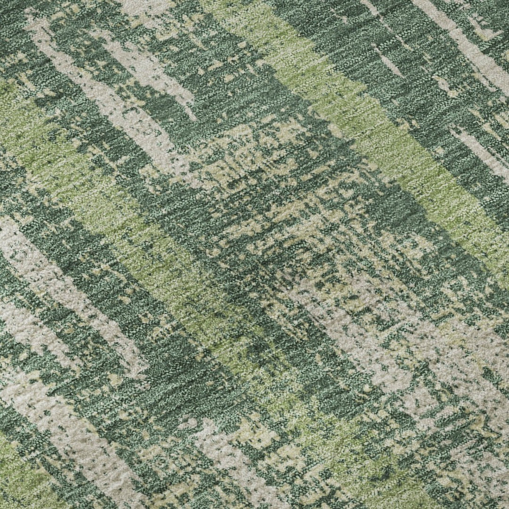 HomeRoots 8' X 10' Green and Beige Striped Washable Area Rug - Durable, Stain Resistant with UV Protection! 670896