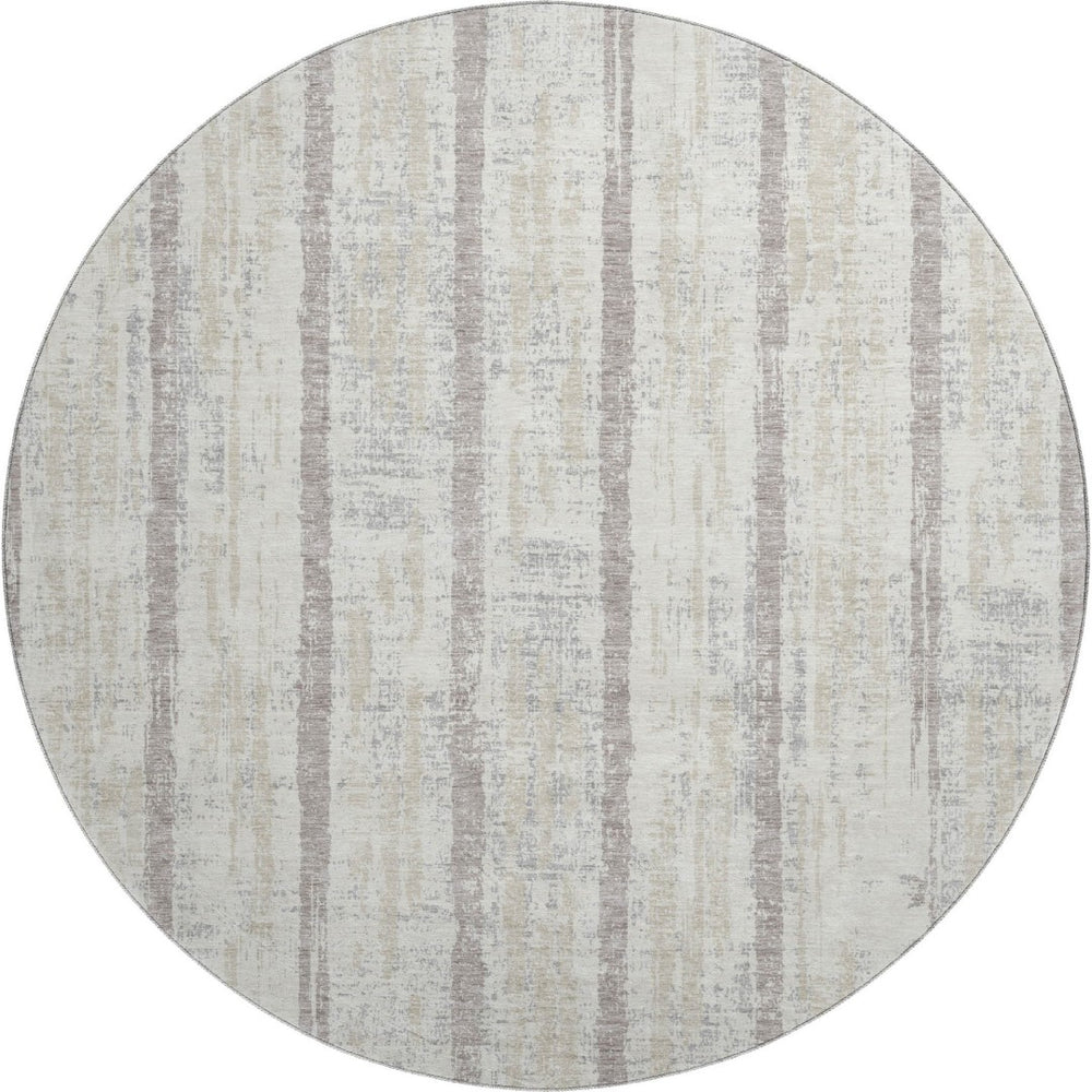 HomeRoots 8' Ivory and Beige Striped Washable Round Rug - Durable, Stain Resistant, UV Protected for Homes 670901