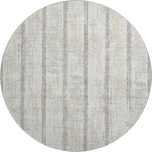HomeRoots 8' Ivory and Beige Striped Washable Round Rug - Durable, Stain Resistant, UV Protected for Homes 670901