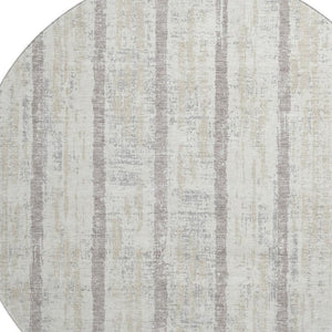 HomeRoots 8' Ivory and Beige Striped Washable Round Rug - Durable, Stain Resistant, UV Protected for Homes 670901