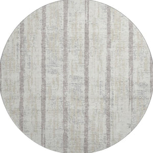 HomeRoots 8' Ivory and Beige Striped Washable Round Rug - Durable, Stain Resistant, UV Protected for Homes 670901