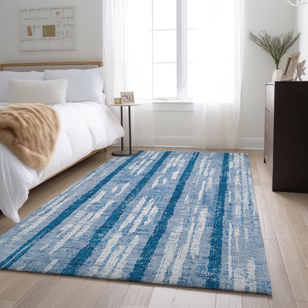 HomeRoots 5' X 8' Washable Navy Blue & Ivory Striped Area Rug - UV Resistant, Durable, Stylish for Any Space 670906