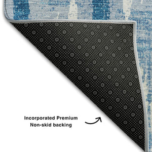 HomeRoots 5' X 8' Washable Navy Blue & Ivory Striped Area Rug - UV Resistant, Durable, Stylish for Any Space 670906