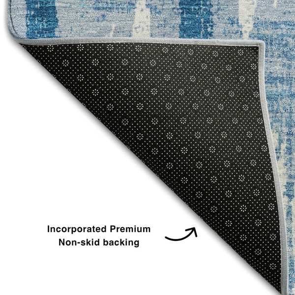 HomeRoots 5' X 8' Washable Navy Blue & Ivory Striped Area Rug - UV Resistant, Durable, Stylish for Any Space 670906