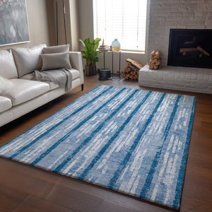 HomeRoots 5' X 8' Washable Navy Blue & Ivory Striped Area Rug - UV Resistant, Durable, Stylish for Any Space 670906