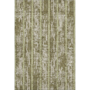 HomeRoots 5' Olive Green & Beige Striped Washable Area Rug - UV Protected, Stain Resistant, Durable for High Traffic Spaces 670912