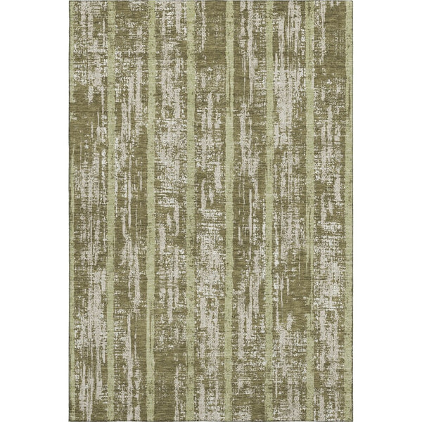 HomeRoots 5' Olive Green & Beige Striped Washable Area Rug - UV Protected, Stain Resistant, Durable for High Traffic Spaces 670912