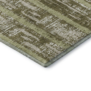 HomeRoots 5' Olive Green & Beige Striped Washable Area Rug - UV Protected, Stain Resistant, Durable for High Traffic Spaces 670912