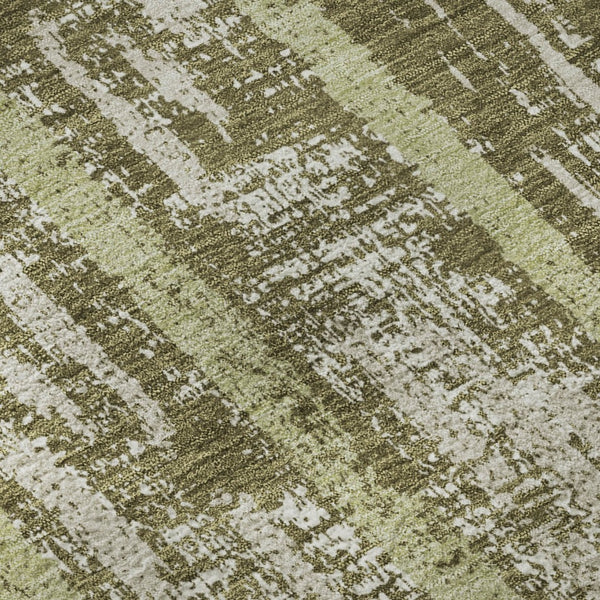 HomeRoots 5' Olive Green & Beige Striped Washable Area Rug - UV Protected, Stain Resistant, Durable for High Traffic Spaces 670912