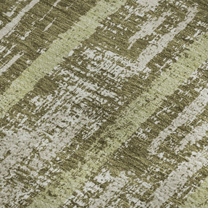 HomeRoots 5' Olive Green & Beige Striped Washable Area Rug - UV Protected, Stain Resistant, Durable for High Traffic Spaces 670912