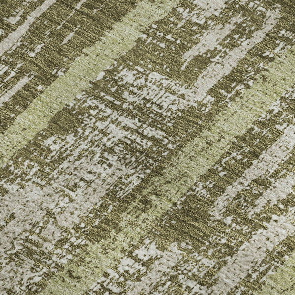 HomeRoots 5' Olive Green & Beige Striped Washable Area Rug - UV Protected, Stain Resistant, Durable for High Traffic Spaces 670912