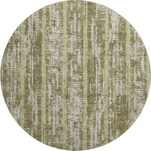 HomeRoots 8' Olive Green & Beige Striped Washable Round Rug - Stain-Resistant, UV-Protected & Stylish Decor 670913
