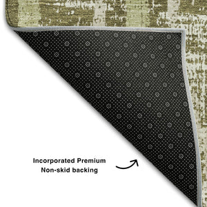 HomeRoots 8' Olive Green & Beige Striped Washable Round Rug - Stain-Resistant, UV-Protected & Stylish Decor 670913