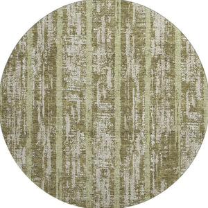 HomeRoots 8' Olive Green & Beige Striped Washable Round Rug - Stain-Resistant, UV-Protected & Stylish Decor 670913