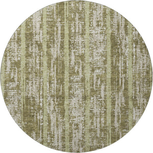 HomeRoots 8' Olive Green & Beige Striped Washable Round Rug - Stain-Resistant, UV-Protected & Stylish Decor 670913