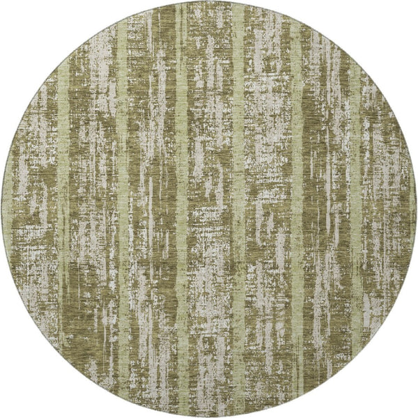 HomeRoots 8' Olive Green & Beige Striped Washable Round Rug - Stain-Resistant, UV-Protected & Stylish Decor 670913