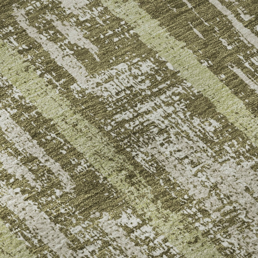 HomeRoots 9' Olive Green & Beige Striped Washable Area Rug with UV Protection for High-Traffic Spaces 670915