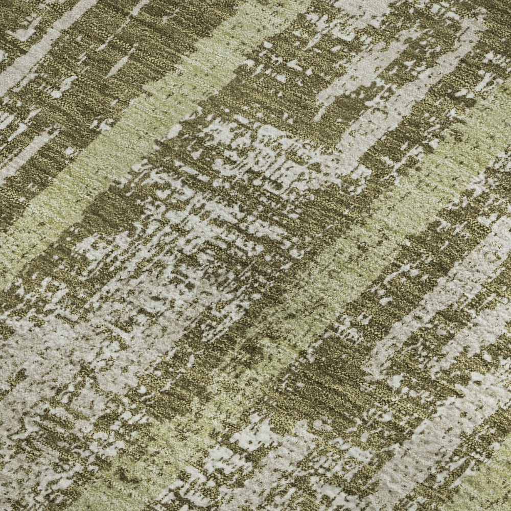 HomeRoots 10' X 14' Olive Green & Beige Striped Washable Area Rug - Durable, UV-Protected, Stain-Resistant Design 670916