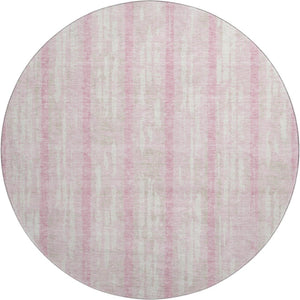 HomeRoots 8' Pink And Ivory Striped Round Rug - Washable, UV Protected, Soft, Durable for Homes with Kids & Pets 670919