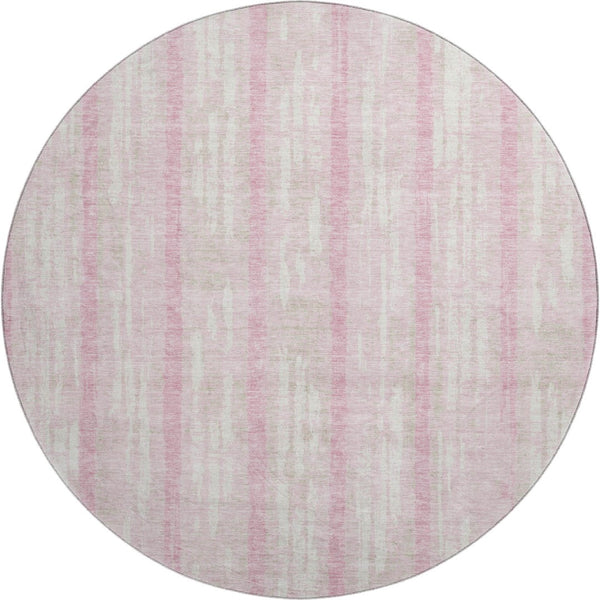 HomeRoots 8' Pink And Ivory Striped Round Rug - Washable, UV Protected, Soft, Durable for Homes with Kids & Pets 670919