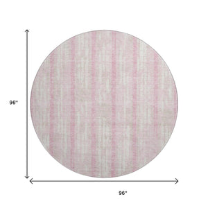 HomeRoots 8' Pink And Ivory Striped Round Rug - Washable, UV Protected, Soft, Durable for Homes with Kids & Pets 670919