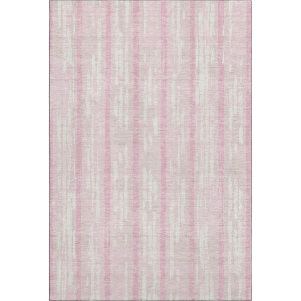 HomeRoots 8' X 10' Pink and Ivory Striped Washable Area Rug – UV Protected, Stain Resistant, Ideal for Families 670920
