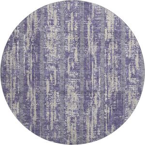 HomeRoots 8' Stylish Purple & Beige Striped Washable Round Rug with UV Protection for Family-Friendly Spaces 670925