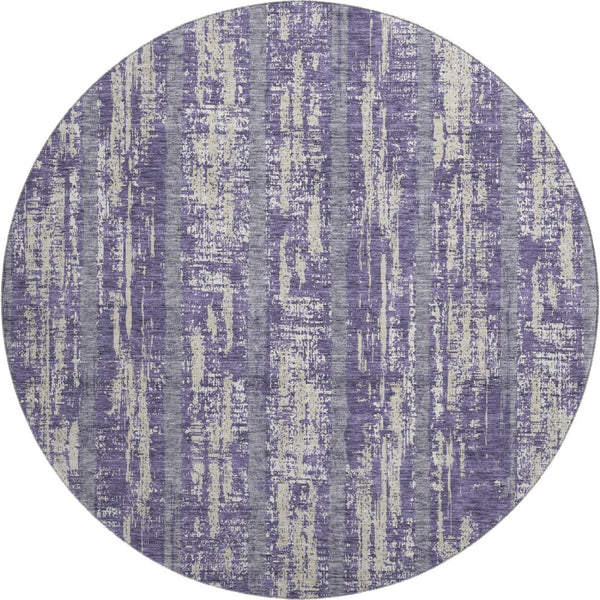 HomeRoots 8' Stylish Purple & Beige Striped Washable Round Rug with UV Protection for Family-Friendly Spaces 670925