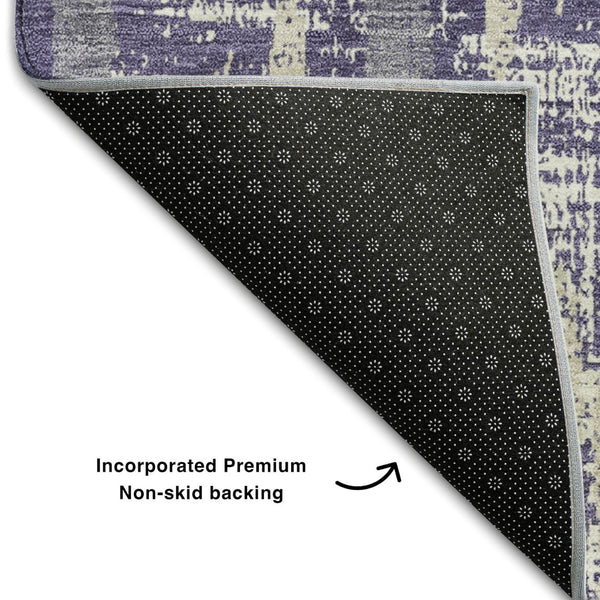 HomeRoots 8' Stylish Purple & Beige Striped Washable Round Rug with UV Protection for Family-Friendly Spaces 670925