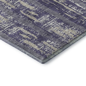 HomeRoots 8' Stylish Purple & Beige Striped Washable Round Rug with UV Protection for Family-Friendly Spaces 670925